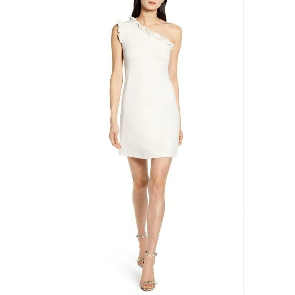 Susanaย Monacoโ S - โOne Shoulder Ruffle Sheath Dress Stretch Neutral NWTโ$188